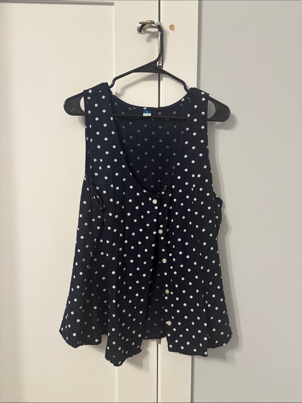 Old Navy Navy and White Polka Dot Sleeveless Button-Front Tank